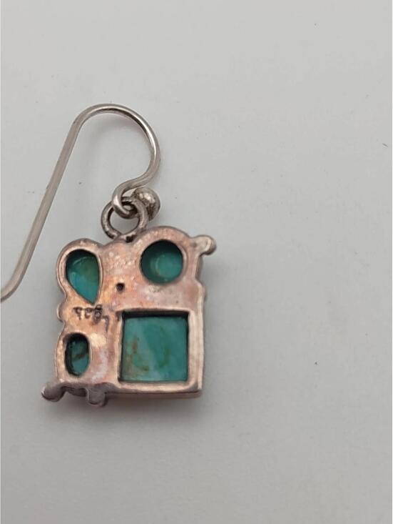 Sterling Silver Turquoise Cluster Dangle Earrings - Picture 4 of 4